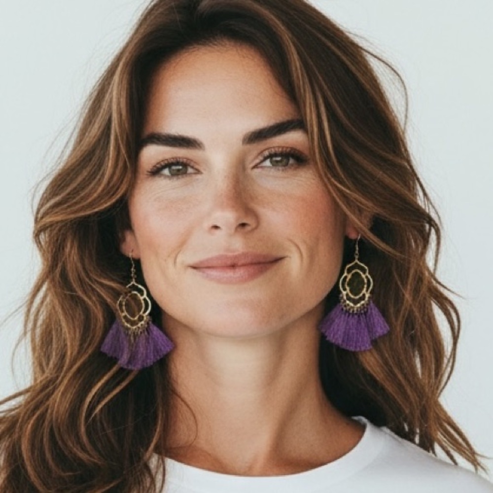 Gold and Purple Tassel Drop Earrings - Women Jewelry Earrings